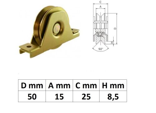 STTKG50Y, Süllyesztett talpas tolókapu görgő Y profil, 50 mm