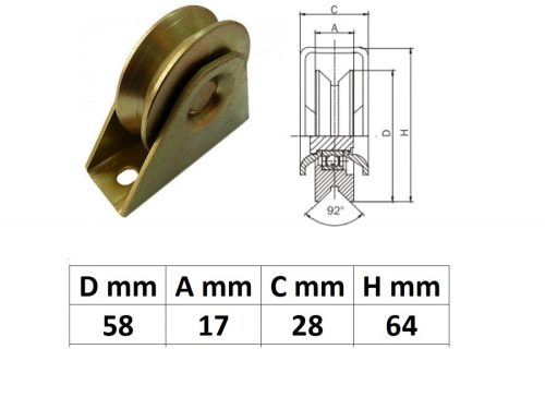 TTKG60Y, Talpas tolókapu görgő Y profil, 60 mm