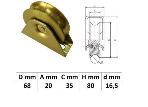 TTKG70U, Talpas tolókapu görgő U profil, 70 mm