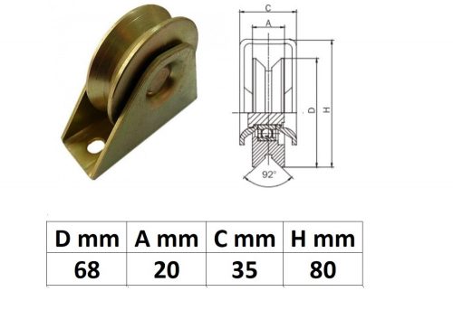 TTKG70Y, Talpas tolókapu görgő Y profil, 70 mm