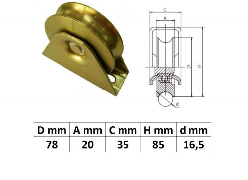 TTKG80U, Talpas tolókapu görgő U profil, 80 mm