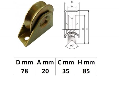 TTKG80Y, Talpas tolókapu görgő Y profil, 80 mm