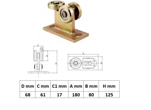 UKG3K80x80N, Normál úszókapu görgő 3 kerékkel 80x80-as sínhez