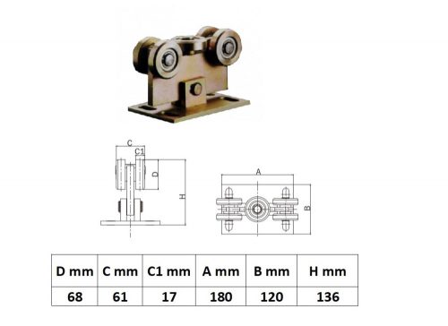 UKG5K80x80N, Normál úszókapu görgő 5 kerék 80x80-es sínhez